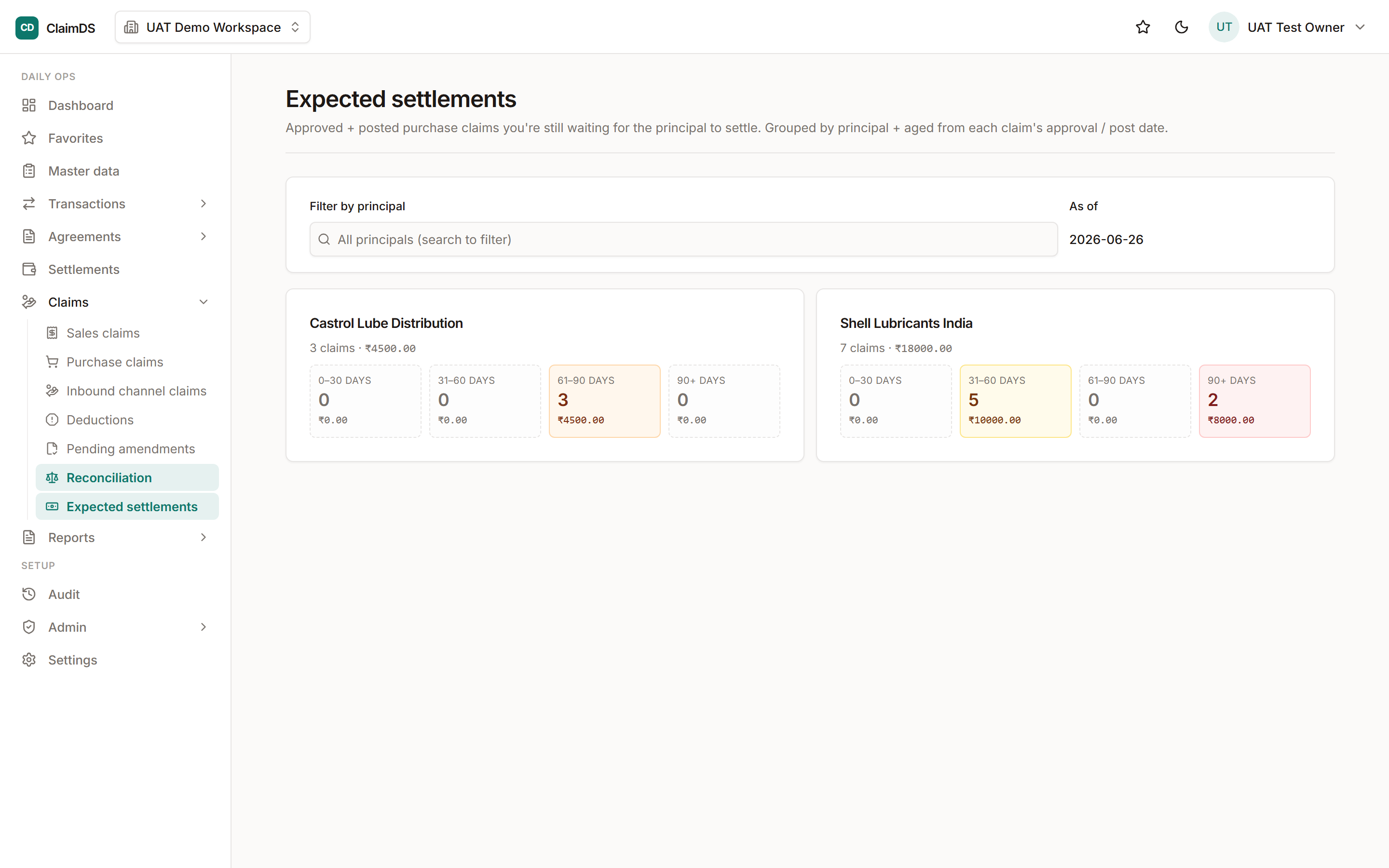 Expected settlements in ClaimDS.